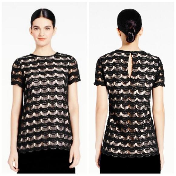 Kate Spade‎ Black Shanghai Scalloped Lace Blouse Size 2 - Picture 1 of 12